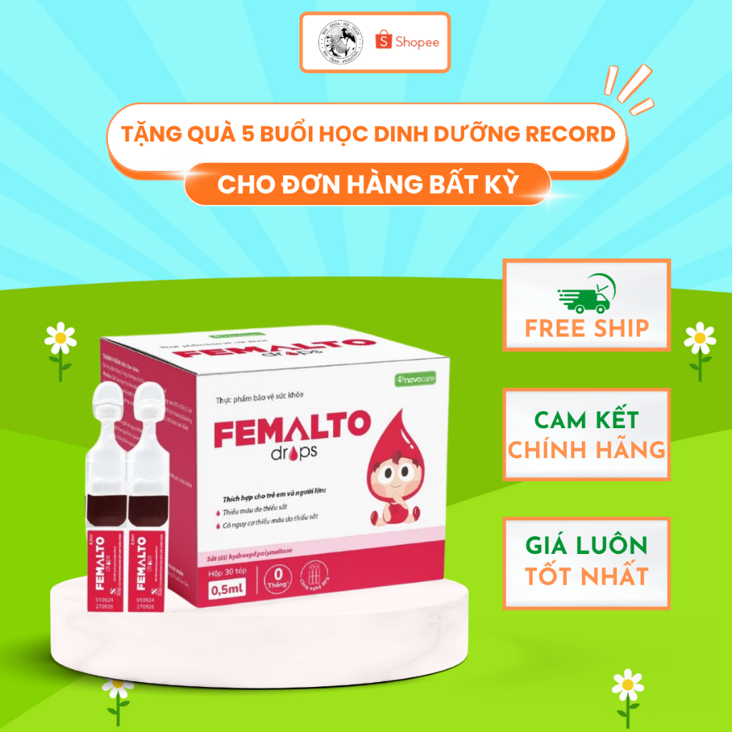 Femalto Drops – Siro Bổ Sung Sắt Cho Trẻ | Giảm Nguy Cơ Thiếu Máu – Dễ Uống – Dạng Tép 0.5ml (Hộp 30