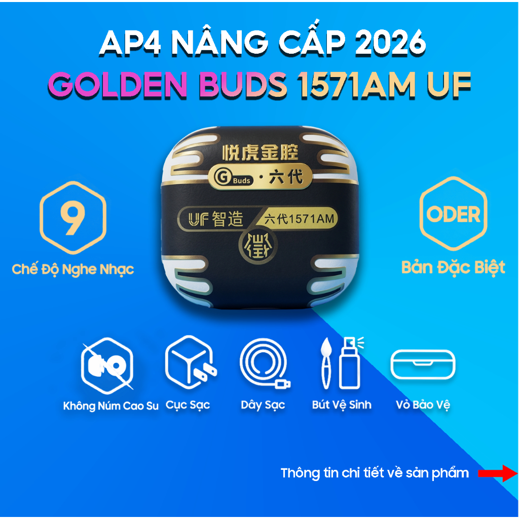 Tai nghe Hổ Vằn  AP4 1571AM ,Bản GOLDEN BUDS  UF, Ultra Bass, Am Thanh Không Gian, Hội Thoại AI, Chố