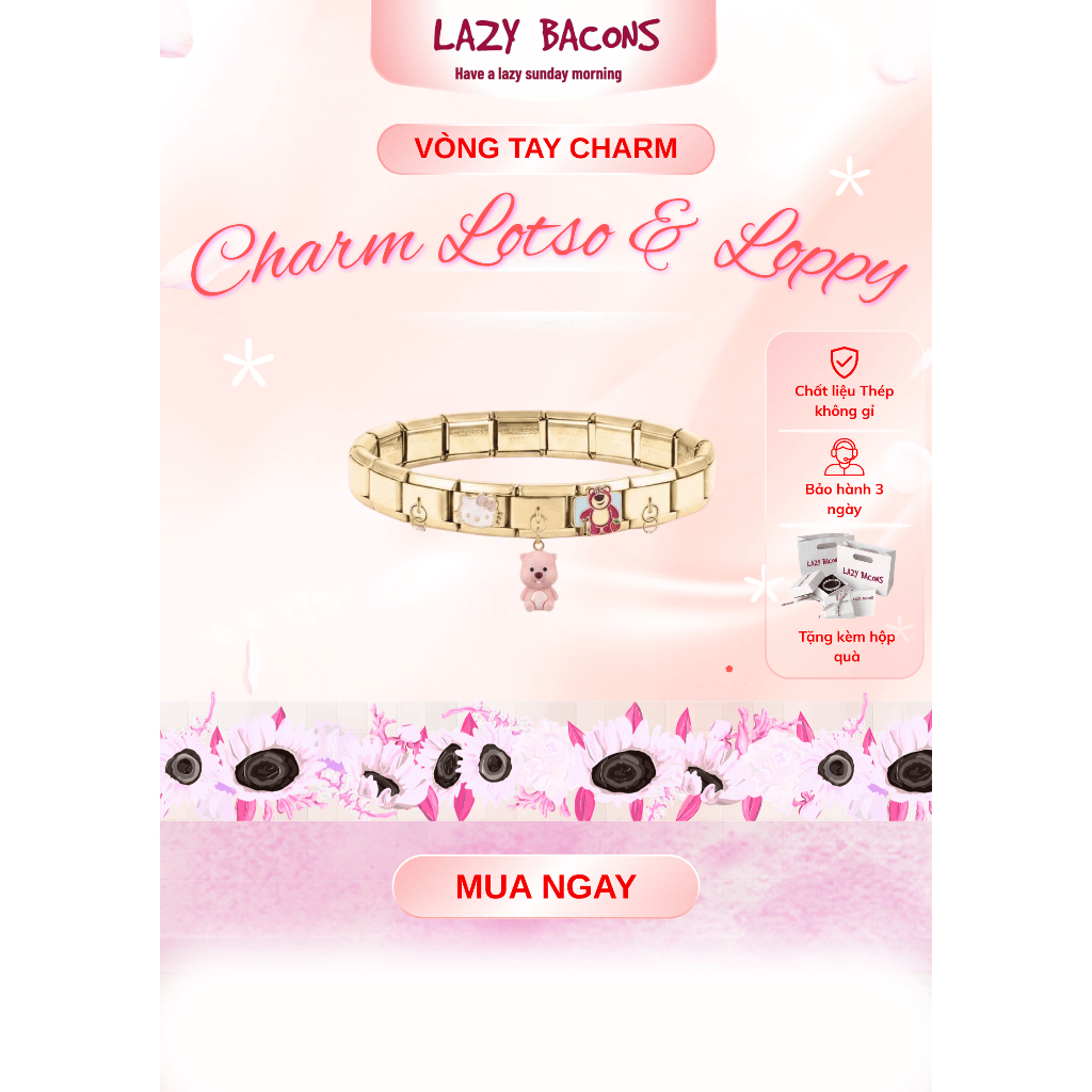 Vòng Tay Charm Italian Lotso,Loppy - Cute Hồng Ngọt Ngào