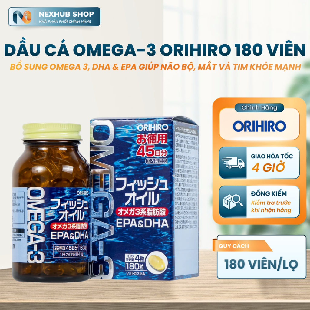 Omega 3 Orihiro 180 Viên - Dầu Cá Omega-3, Omega 3 Nhật Bản