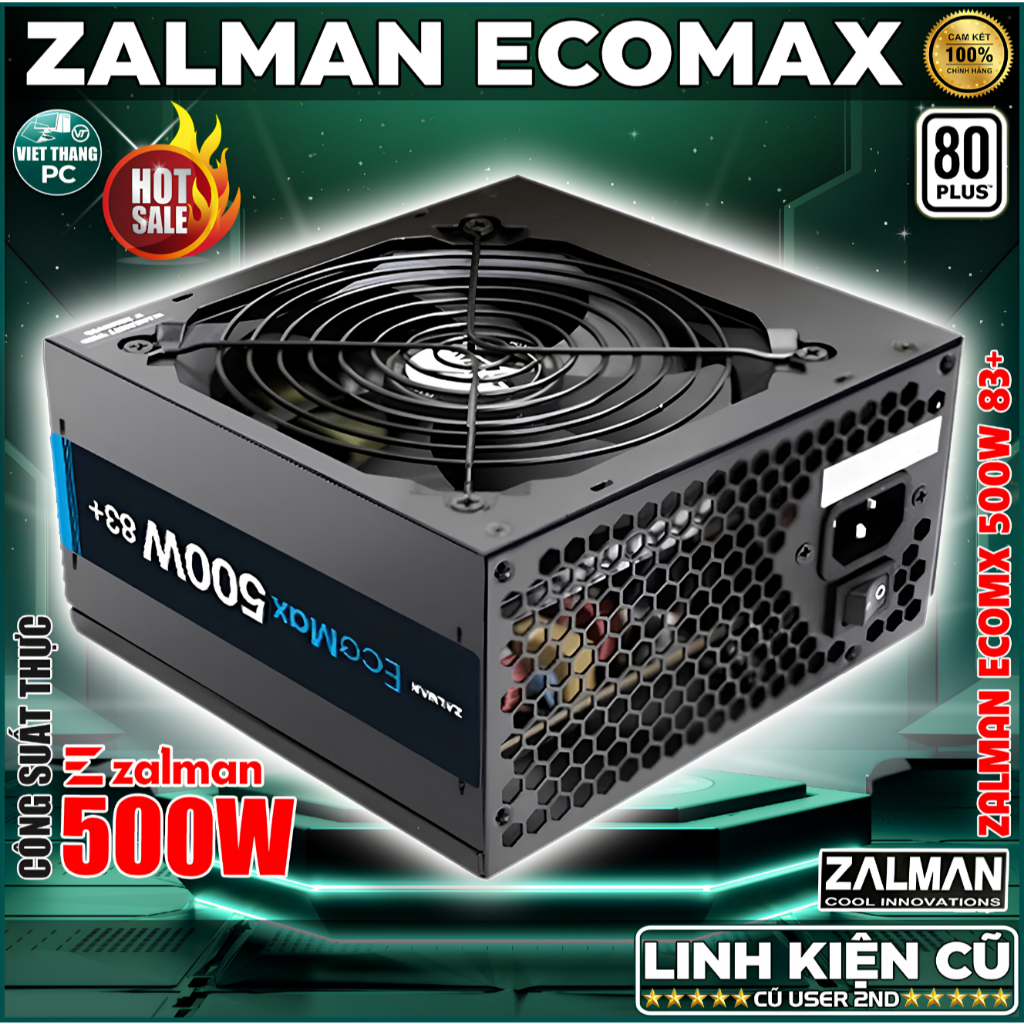 Nguồn máy tính Zalman Ecomax 500W 83+ Công suất thực 500W Nguồn Cũ đã qua sử dụng ( Cũ - 2nd )