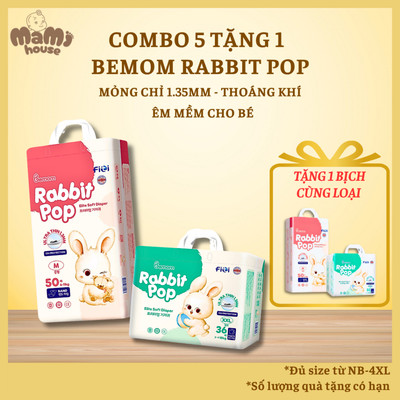 [Combo 5 Tặng 1] Tã/Bỉm Bemom Rabbit Pop Hàn Quốc, Bỉm Siêu Mỏng Đai Chun Mềm Mại, Đủ Size Từ NB-4XL