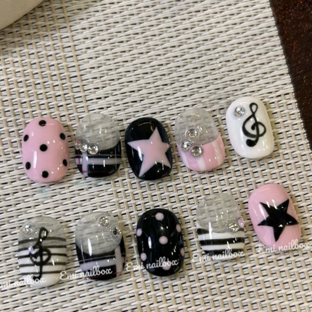 E102 Nailbox dáng vuông Hàn siêu ngắn/ Nốt Nhạc Hồng Cá Tính