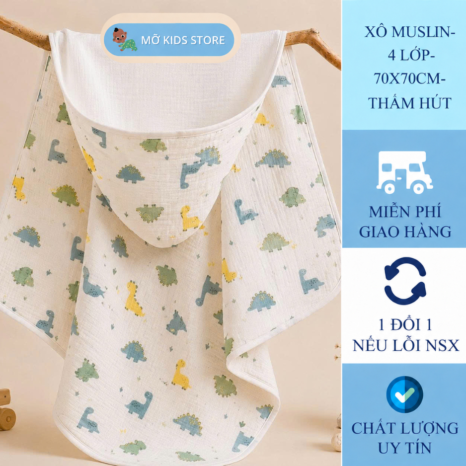 ( Mua 2 tặng 1 khăn sữa ) Ủ choàng, ủ xô muslin 4 lớp, chăn choàng ủ xô mềm mại, thoáng mát, an toàn