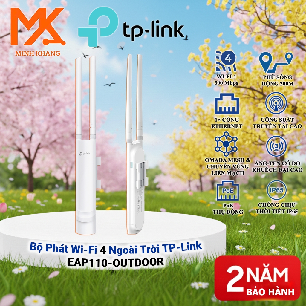 TP-Link EAP110-Outdoor EAP225-Outdoor – Access Point WiFi Ngoài Trời 300Mbps AC1200 PoE Omada