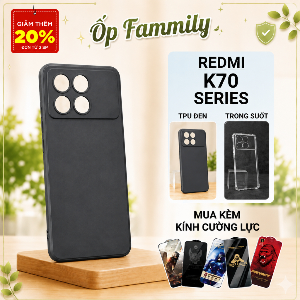 Ốp lưng Redmi K70, K70e, K70 Pro, K70 Ultra Ốp Family trơn màu đen | Ốp lưng điện thoại Xiaomi bảo v
