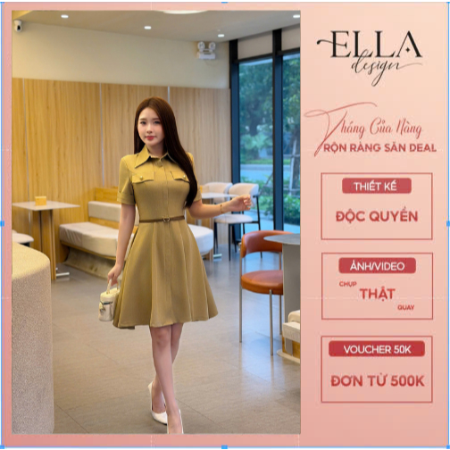 Váy Đầm Thiết Kế Ella Desgin cho nữ kiểu dáng váy ngắn, tay ngắn, cổ bẻ ( tặng kèm blet ) phù hợp mặ