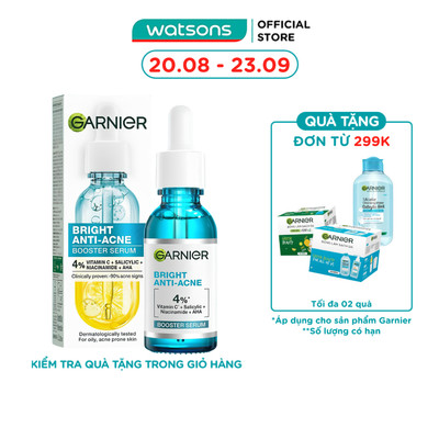 Dưỡng Chất Garnier Giảm Mụn Sáng Da Skin Naturals Bright Complete Anti-Acne Booster Serum 30ml