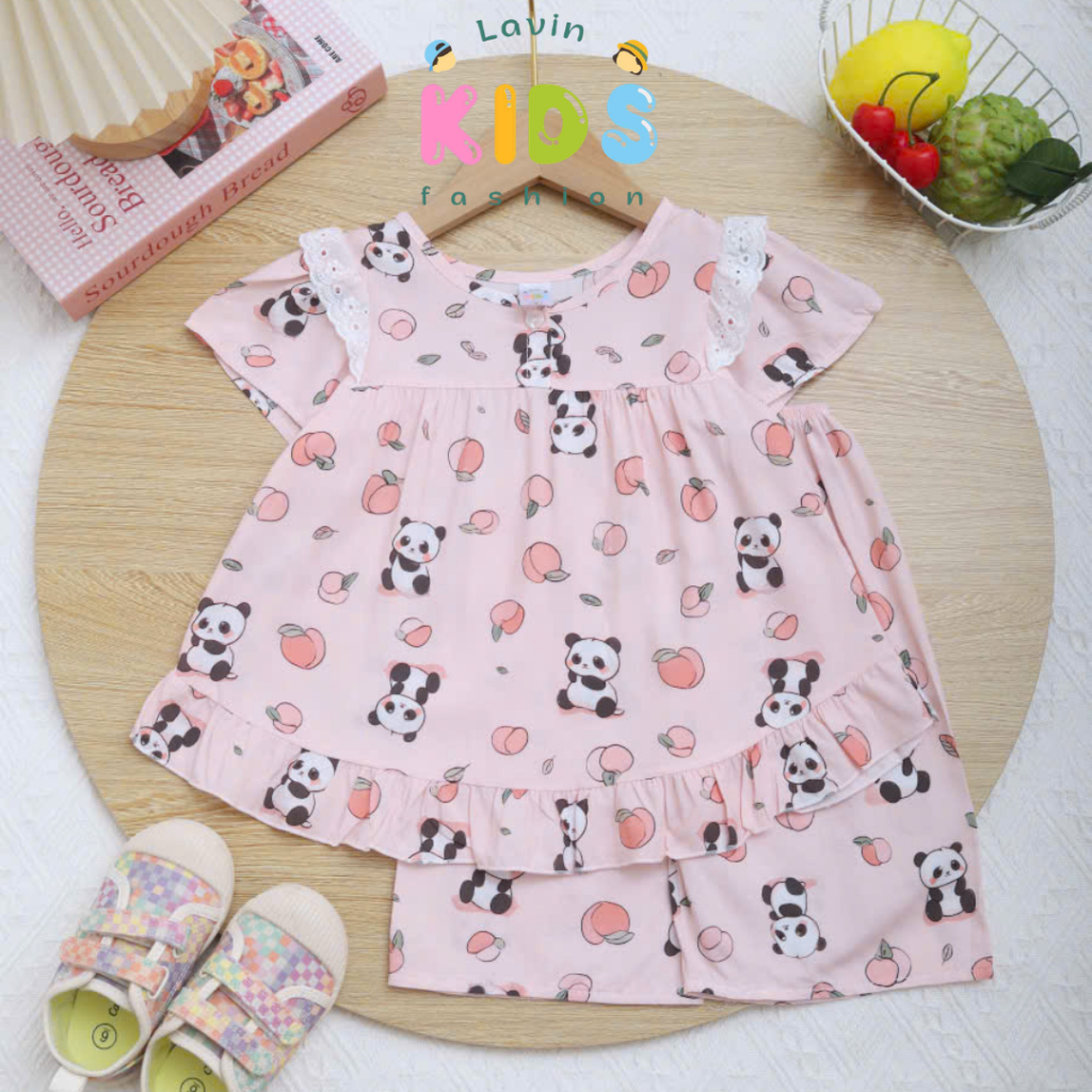 Bộ tole lanh quần lửng áo ngắn phối ren cho bé gái size 6-18kg- Lavin Kids