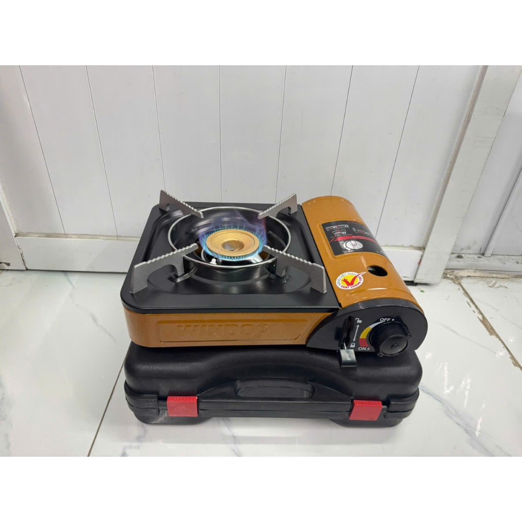 Bếp Gas Du Lịch (Bếp Gas Mini) WINDO - 166F VÀNG| Bếp gas mini tiết kiệm gas có hộp nhựa bảo vệ