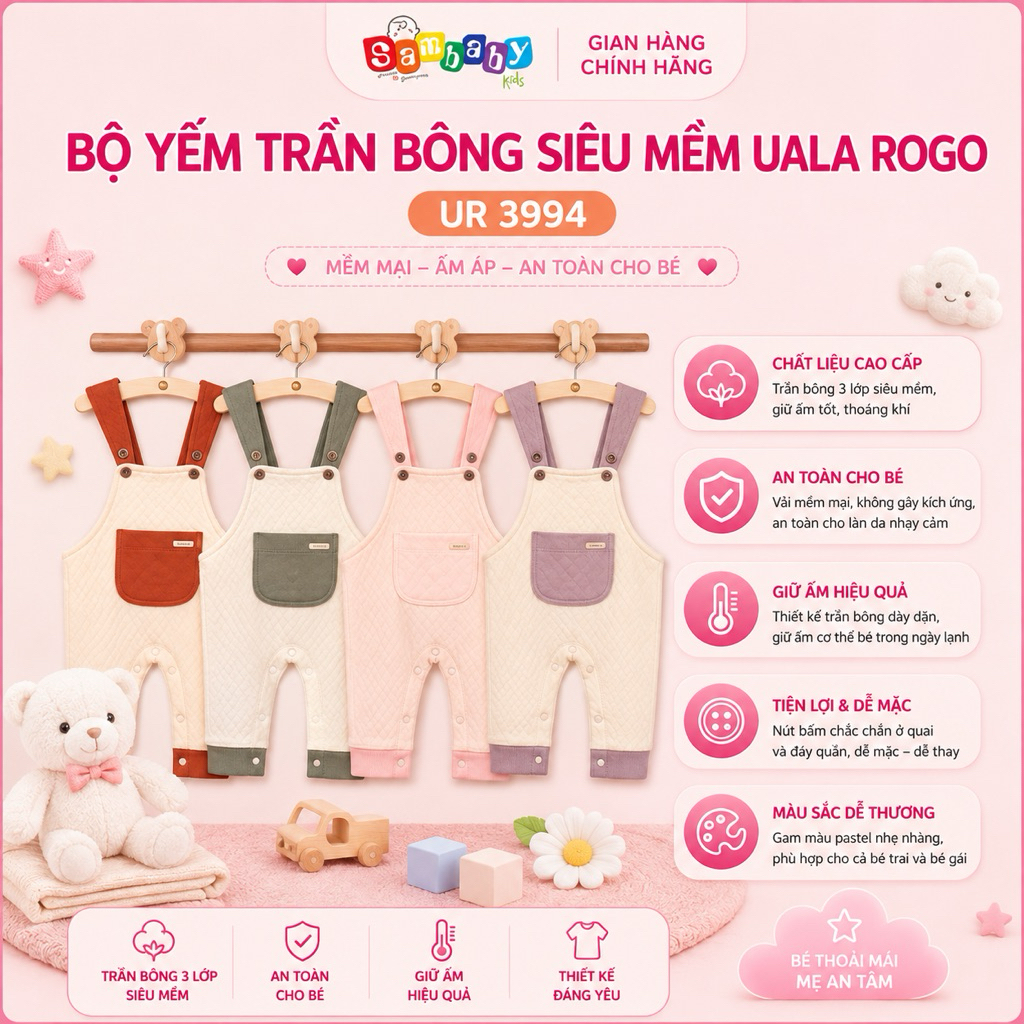 XẢ KHO Bộ Yếm trần bông siêu mềm cho bé Uala Rogo UR 3994