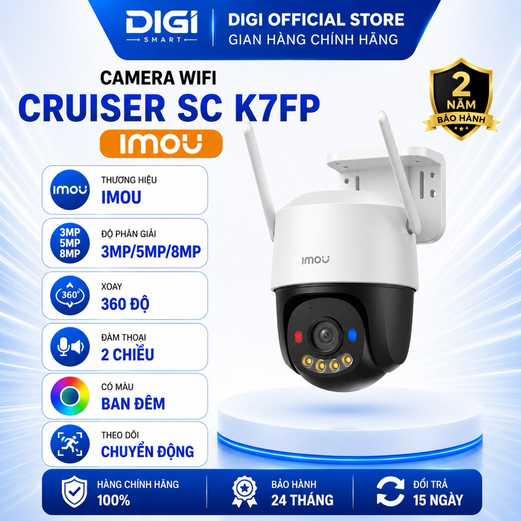 Camera Wifi IMOU CRUISER SC K7FP 3MP/5MP/8MP, Đèn Cảnh Báo Xanh + Đỏ, Đàm Thoại 2 Chiều, Xoay 360 Độ