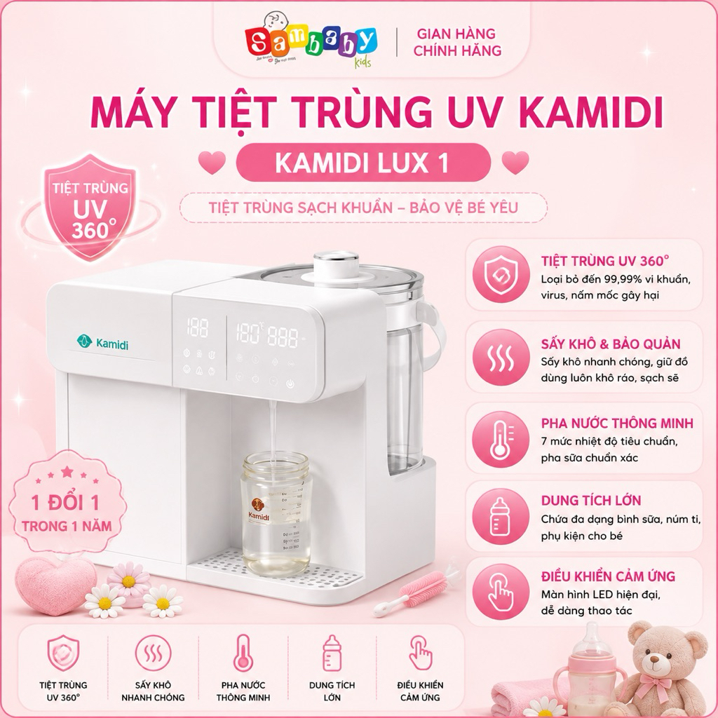 Máy Tiệt Trùng UV Kamidi Lux 1 Tự Động Lấy Nước Đun Nước Pha Sữa Cho Bé Chính Hãng
