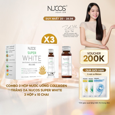 [3 Hộp] TPBVSK Nước uống Collagen Nucos Super White Hỗ Trợ Dưỡng Trắng Da Mờ Thâm Nám [3h x10cx50ml]