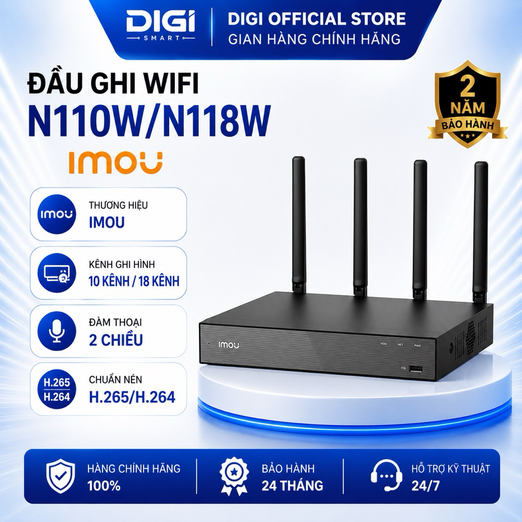 Đầu Ghi Hình IMOU NVR 10/18 Kênh NVR-N110W-8A0E/NVR-N118W-8A0E - Hàng Chính Hãng, Đàm Thoại 2 Chiều