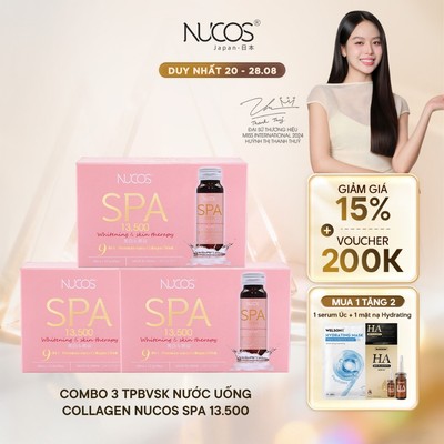 [3 Hộp] TPBVSK Nước Uống Collagen Nucos Spa 13500mg Hỗ Trợ Chống Lão Hóa Trắng Da [3h x10c x50ml]
