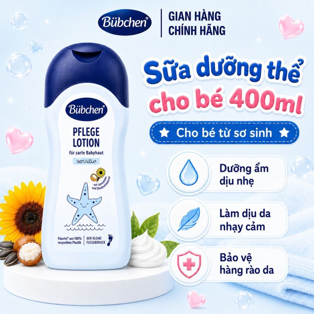 Sữa Dưỡng Thể Cho Bé Bübchen Pflege Lotion 400ml Dưỡng Ẩm Da, Mềm Mịn, Dịu Nhẹ Từ Sơ Sinh