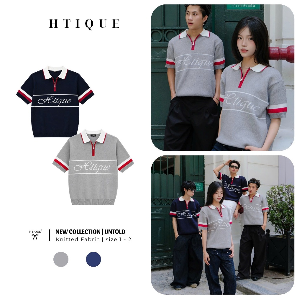 HTIQUE - UNTOLD Ra Mắt Áo Len Polo Dệt Kim Nam Nữ Phối Sọc Ngang điểm nhấn, Áo Len Nam Nữ Tay Ngắn d