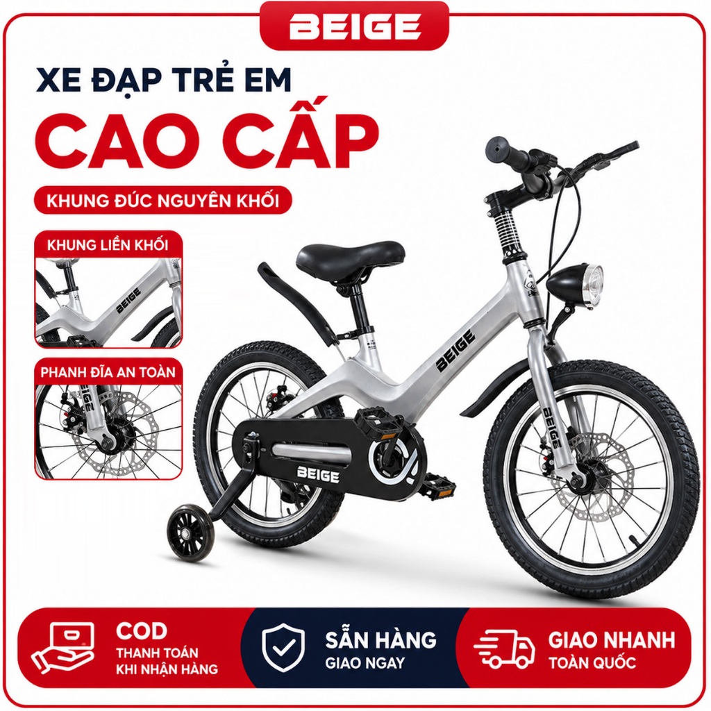 xe đạp Beige,Có đèn pha LED,98% không cần lắp ráp,xe đạp trẻ em 8 12 tuổi