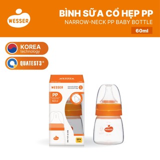 Bình sữa cổ HẸP PP Wesser 60ml/140ml/250ml (PP MÀU TRẮNG)
