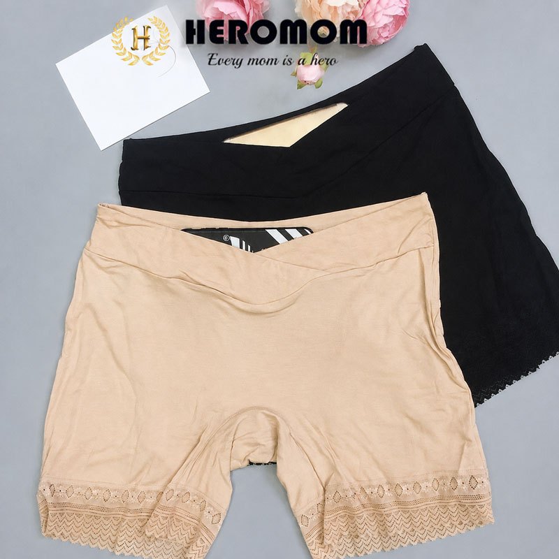 Quần mặc váy bầu Cotton cạp chéo chân ren 5767 HEROMOM