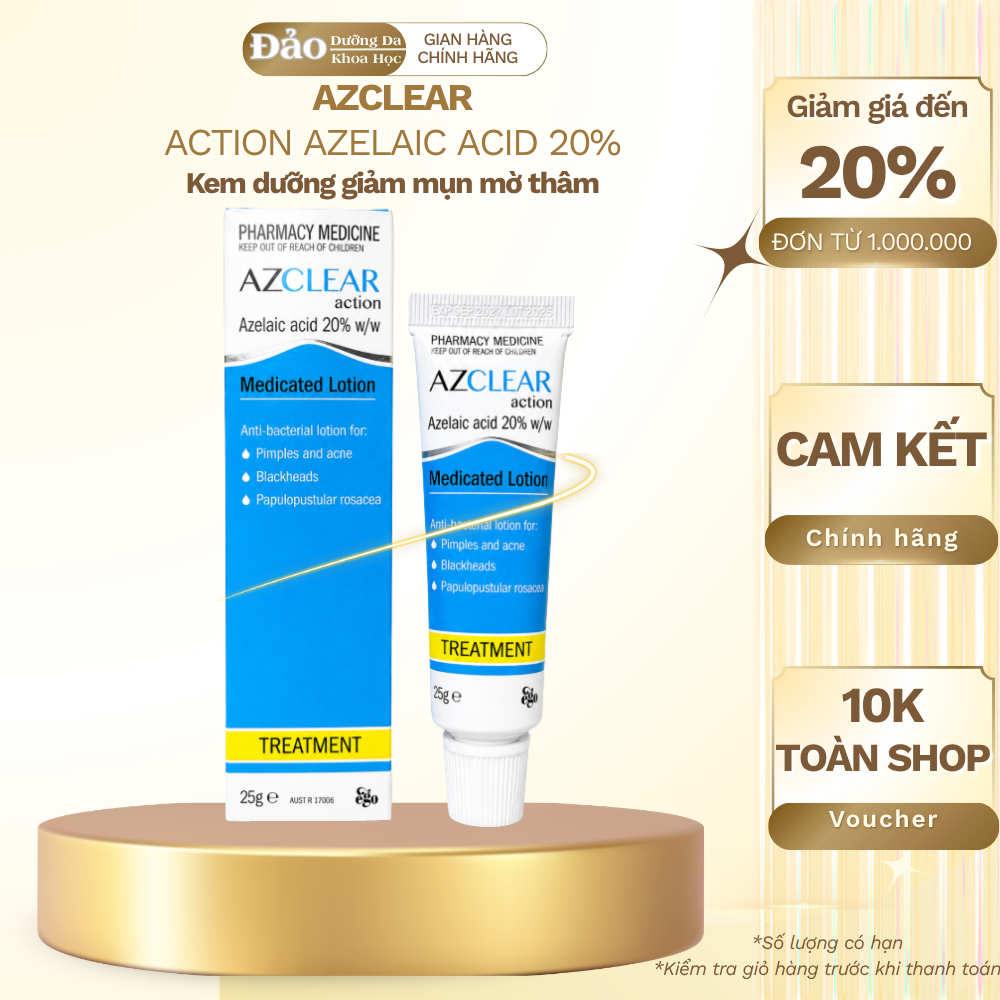 AZCLEAR ACTION Azelaic Acid 20% 25g Kem Azelaic Acid Giảm Mụn Mờ Thâm Da Dầu Mụn