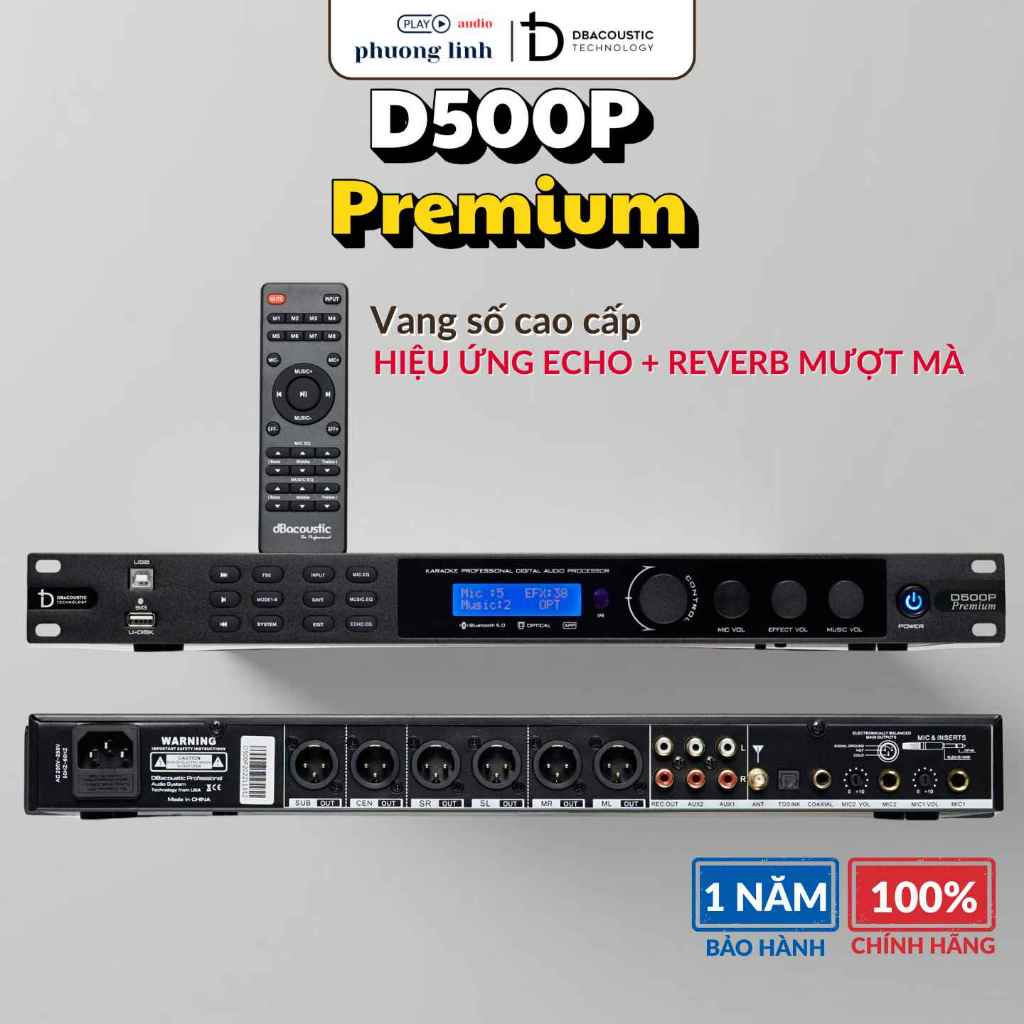 Vang số Dbacoustic D500P PREMIUM, Echo Reverb mượt mà, Chống hú Karaoke - Bảo Hành 12 Tháng