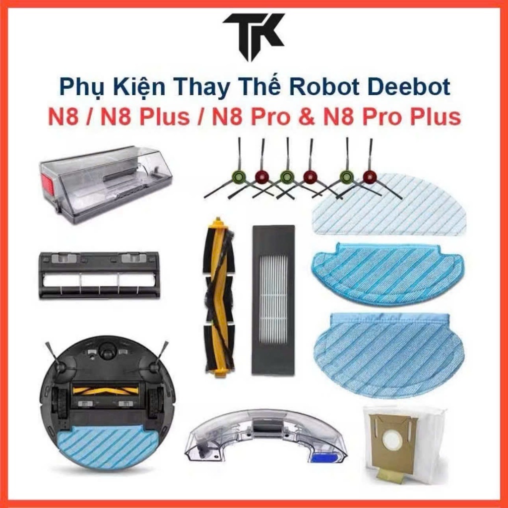 Phụ Kiện Thay Thế Robot Deebot N8, N8 Plus, N8 Pro, N8 Pro Plus/ Chổi Lăn, Chổi Cạnh, Bộ Lọc, Khăn L