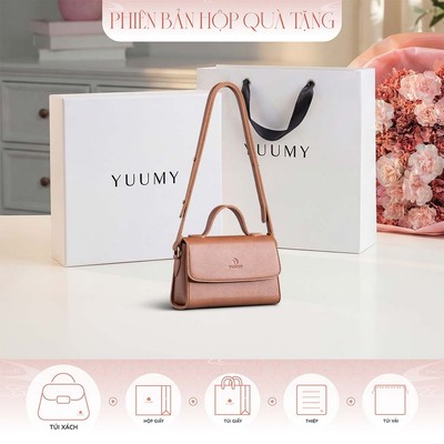 Bộ hộp quà trắng YUUMY (Túi đeo chéo nữ YUUMY YN179 + Hộp quà YHQ3T + Túi giấy YTG3T + Túi rút BVR3838 + Thiệp cảm ơn YB