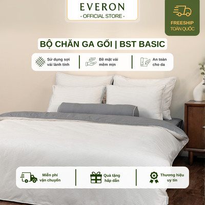 [Everon] Bộ Ga Gối Chăn Basic Cao Cấp, Thiết Kế Trẻ Trung Hiện Đại (1 Ga + 2 Vỏ Gối + 1 Chăn - BST 2027 Basic)