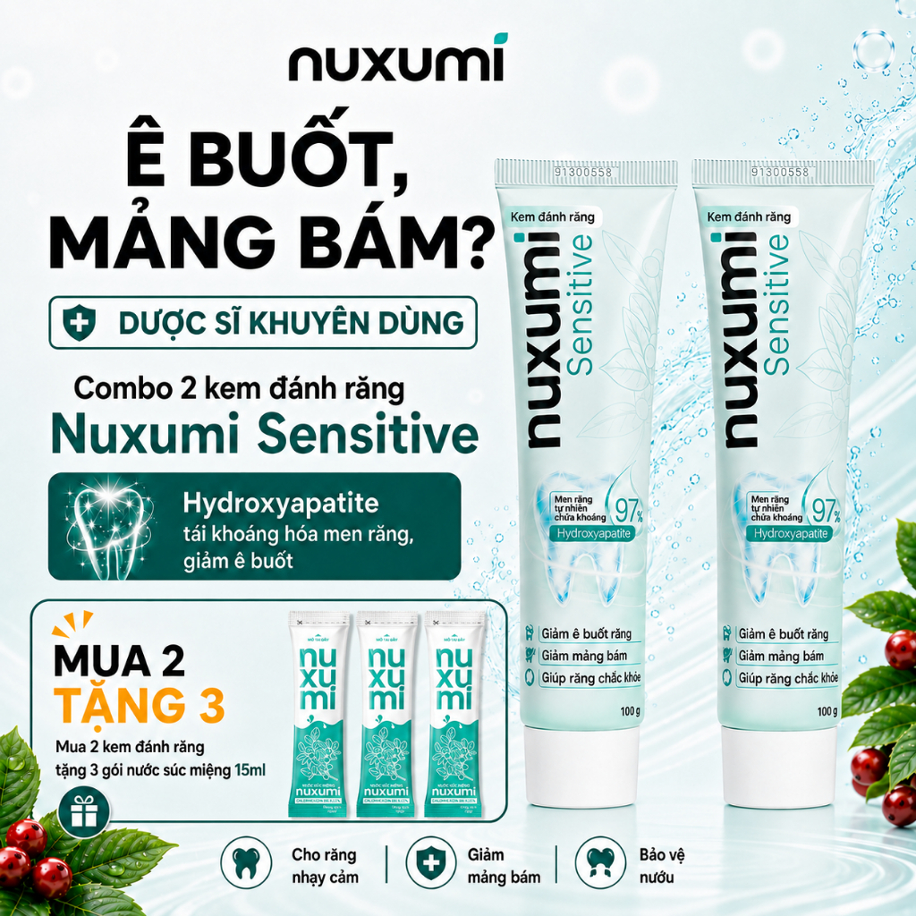 Combo 2 Kem Đánh Răng Nuxumi Sensitive, Loại Sạch Mảng Bám, Tái Khoáng Men Răng, Giảm Ê Buốt 100g