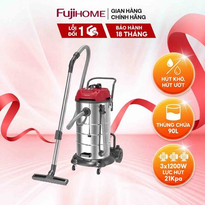 Máy hút bụi công nghiệp khô & ướt Fujihome VC90N - Lực hút mạnh mẽ và thùng chứa inox 90L