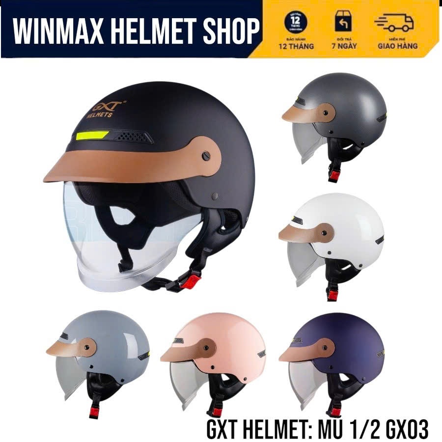 GX03 Mũ 1/2 Đầu GXT HELMET Sử Dụng Kính Âm Và Có Lưỡi Trai Che Nắng, Mưa Hàng Chính Hãng BH 12 Tháng