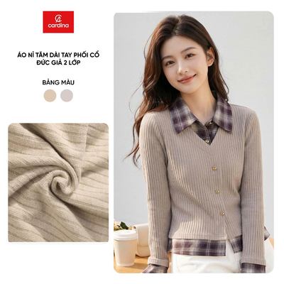 Áo nỉ nữ CARDINA dài tay chất liệu nỉ tăm phối cổ đức giả 2 lớp 5ALD06