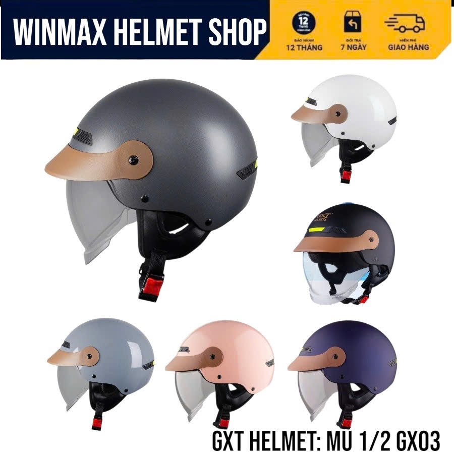 GX03 Mũ 1/2 Đầu GXT HELMET Sử Dụng Kính Âm Và Có Lưỡi Trai Che Nắng, Mưa Hàng Chính Hãng BH 12 Tháng
