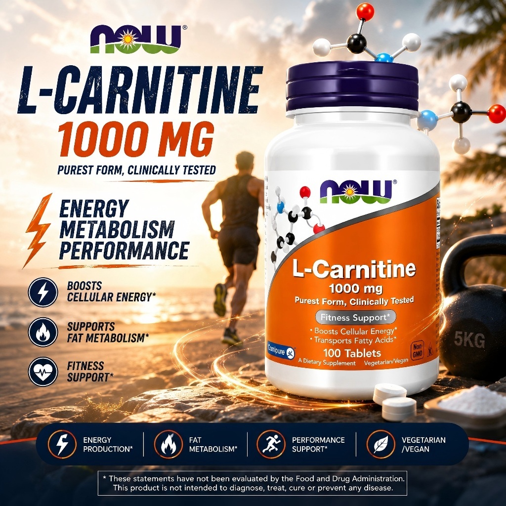 Chính Hãng NOW L-Carnitine 1000mg  100 Viên – Hỗ Trợ Chuyển Hóa Năng Lượng