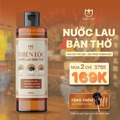 Nước lau bàn thờ Thiên Lộc - Làm sạch, bao sái bàn thờ, thu hút tài vận 500ml - Nước thơm bàn thờ