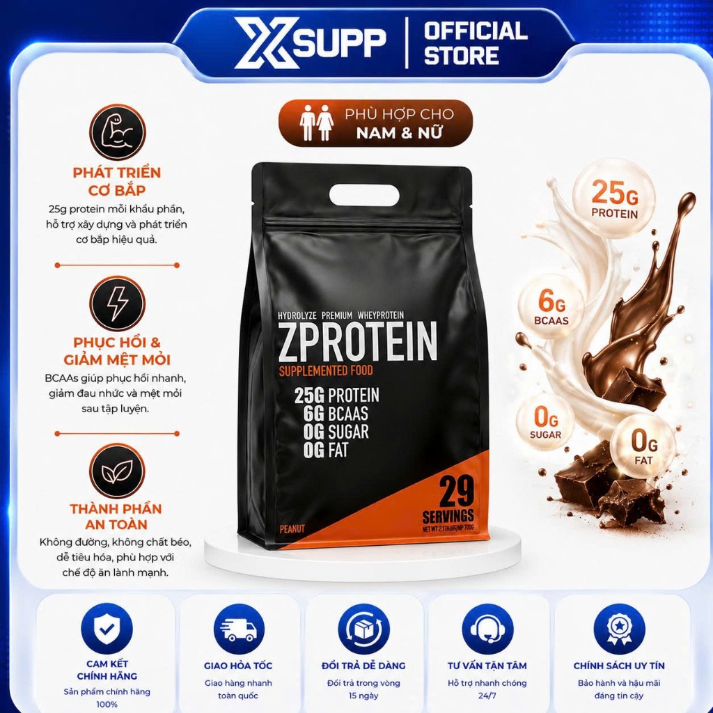 (2lbs -957g) Túi Whey Protein Zprotein 100% Hydrolyzed Whey Protein Isolate