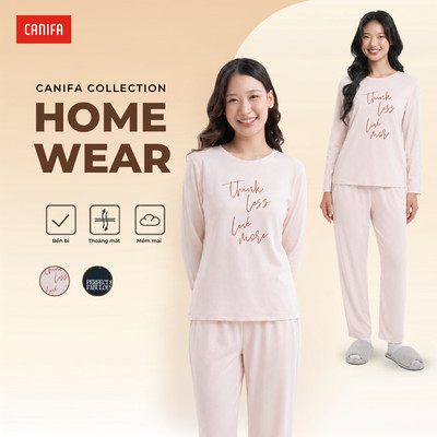 Bộ quần áo mặc nhà nữ dài tay, Set bộ quần áo mặc nhà chất liệu mềm mại CANIFA 6LS26W001
