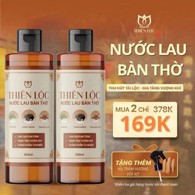 Combo Nước Lau Bàn Thờ Thiên Lộc -Nước Thơm Bao Sái Bàn Thờ 500ml, Làm sạch, Thu hút tài lộc, tẩy uế