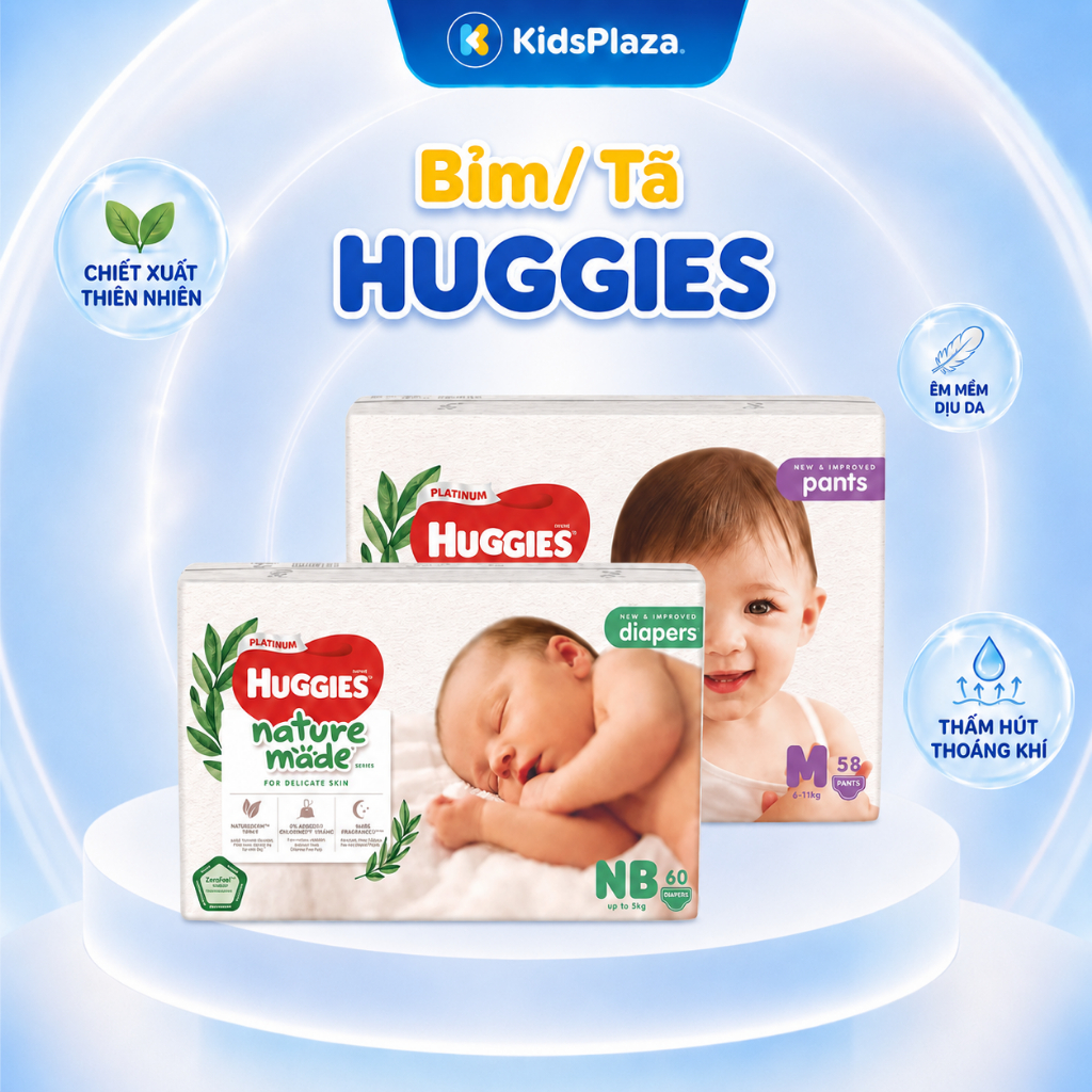 Bỉm - Tã dán/ quần siêu cao cấp Huggies Nature đầy đủ size cho bé EC - Chính hãng KidsPlaza