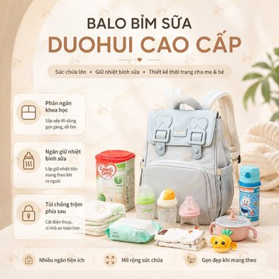 Balo Đựng Đồ Bỉm Sữa Cho Mẹ Và Bé KidAndMom DUOHUI Túi Đựng Đồ Cho Bé Khi Ra Ngoài Dung Tích Lớn