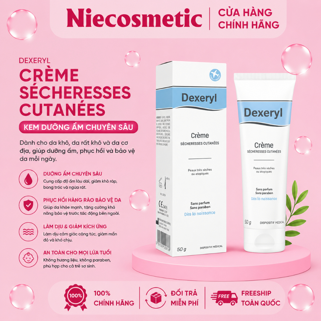 Kem Dưỡng Dexeryl Cream 50g Pháp Dưỡng Ẩm, Dưỡng Da Cho Da Khô, Nẻ, Chàm, Chăm Sóc Da Hiệu Quả