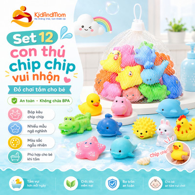 Set 12 con thú Chip Chip đồ chơi nhà tắm  KidAndMom Ngộ nghĩnh nhiều màu sắc,Thu hút thị giác của bé