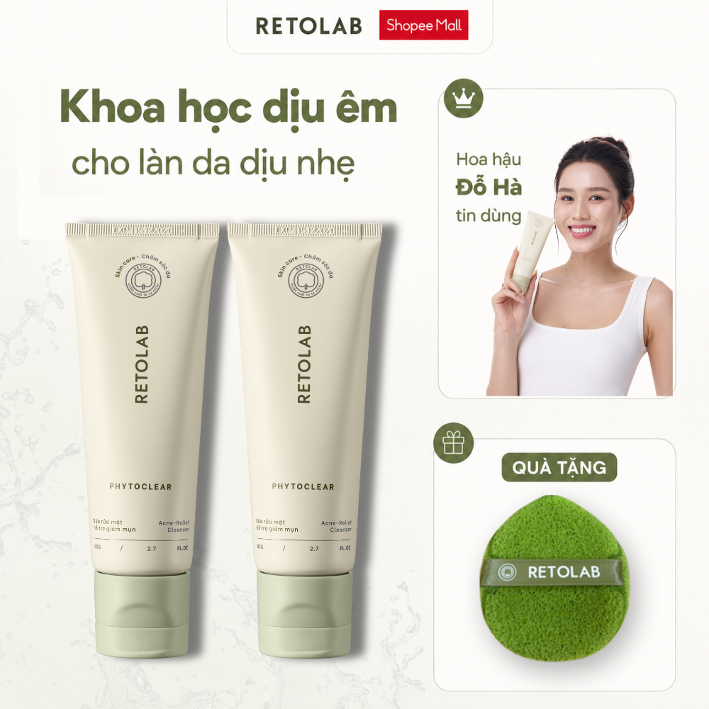 Combo 2 Sữa rửa mặt hỗ trợ giảm mụn, làm sạch dịu nhẹ và dưỡng ẩm da - Retolab Phytoclear  80ml