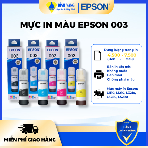 [Hàng Chính Hãng] Mực In Phun Màu Epson 003 - Dành Cho Máy In Epson L1110, L3110, L3150, L3210, L325