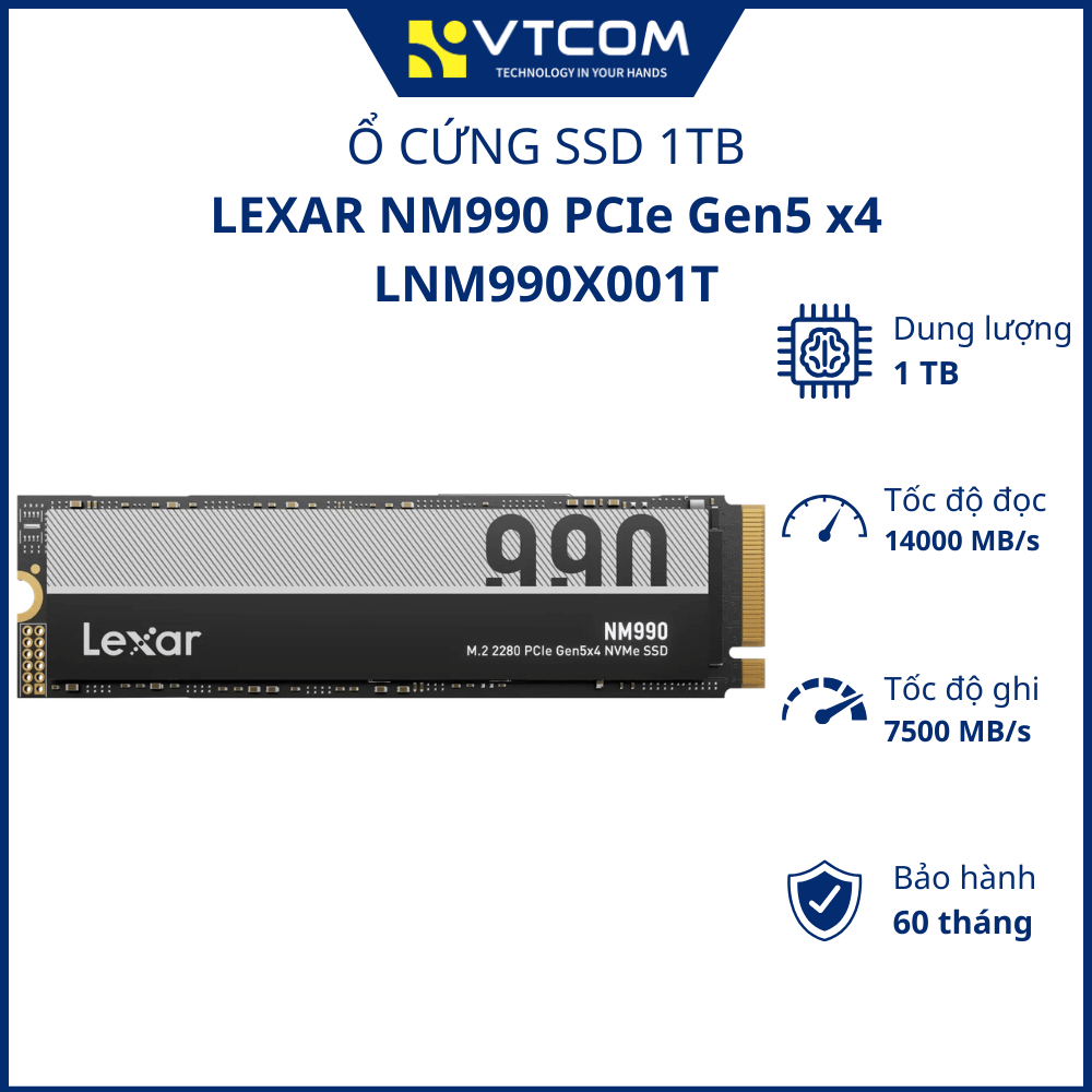 Ổ cứng SSD M.2 NVMe Lexar NM990 1TB PCIe Gen5 x4 14000MB/s LNM990X001T - BH chính hãng 5 năm