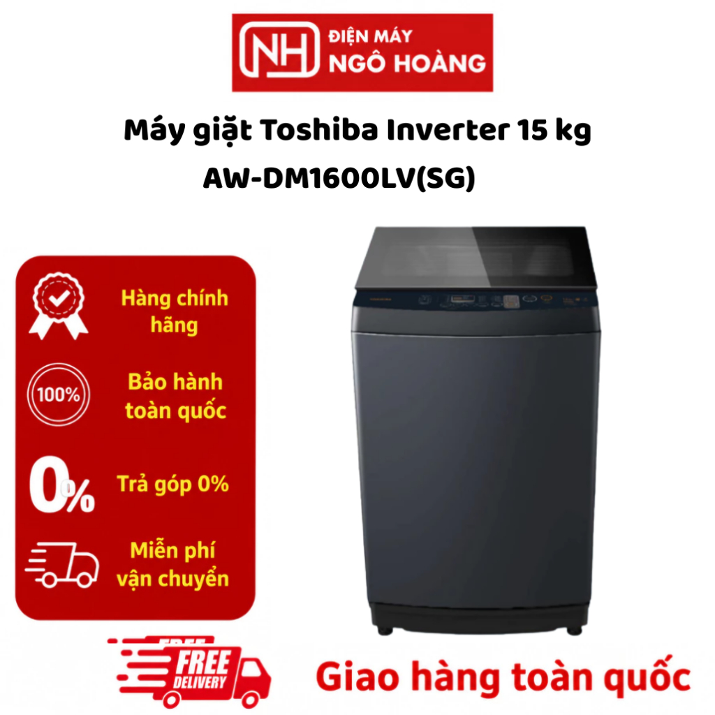 AW-DM1600LV(SG) - Máy Giặt Toshiba Inverter 15 Kg Cửa Trên GreatWaves Chính Hãng