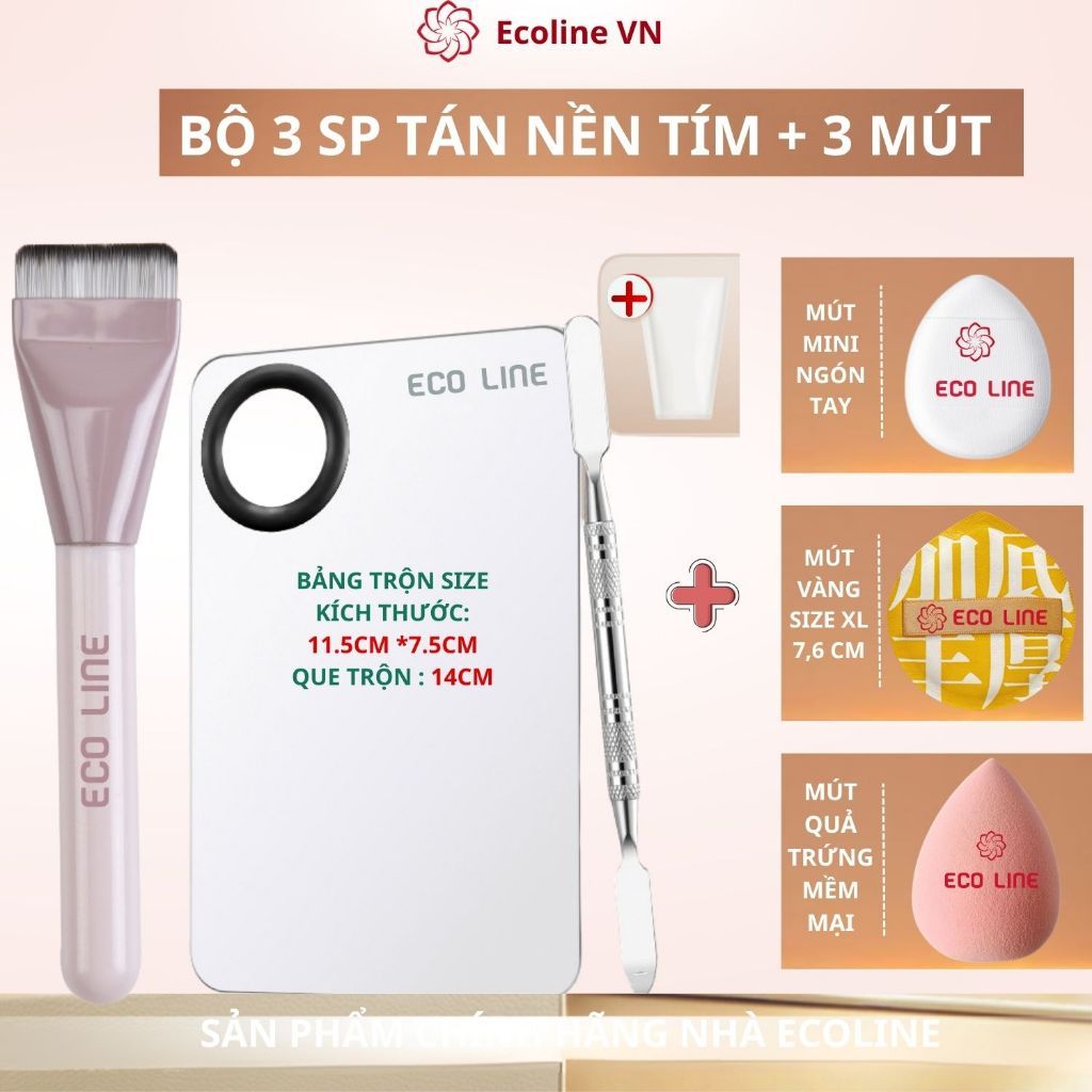 Ecoline bảng nền tán kem nền khay trộn kem nền kèm cọ tán kem nền  gậy dàn  vs  mút tán kem nền