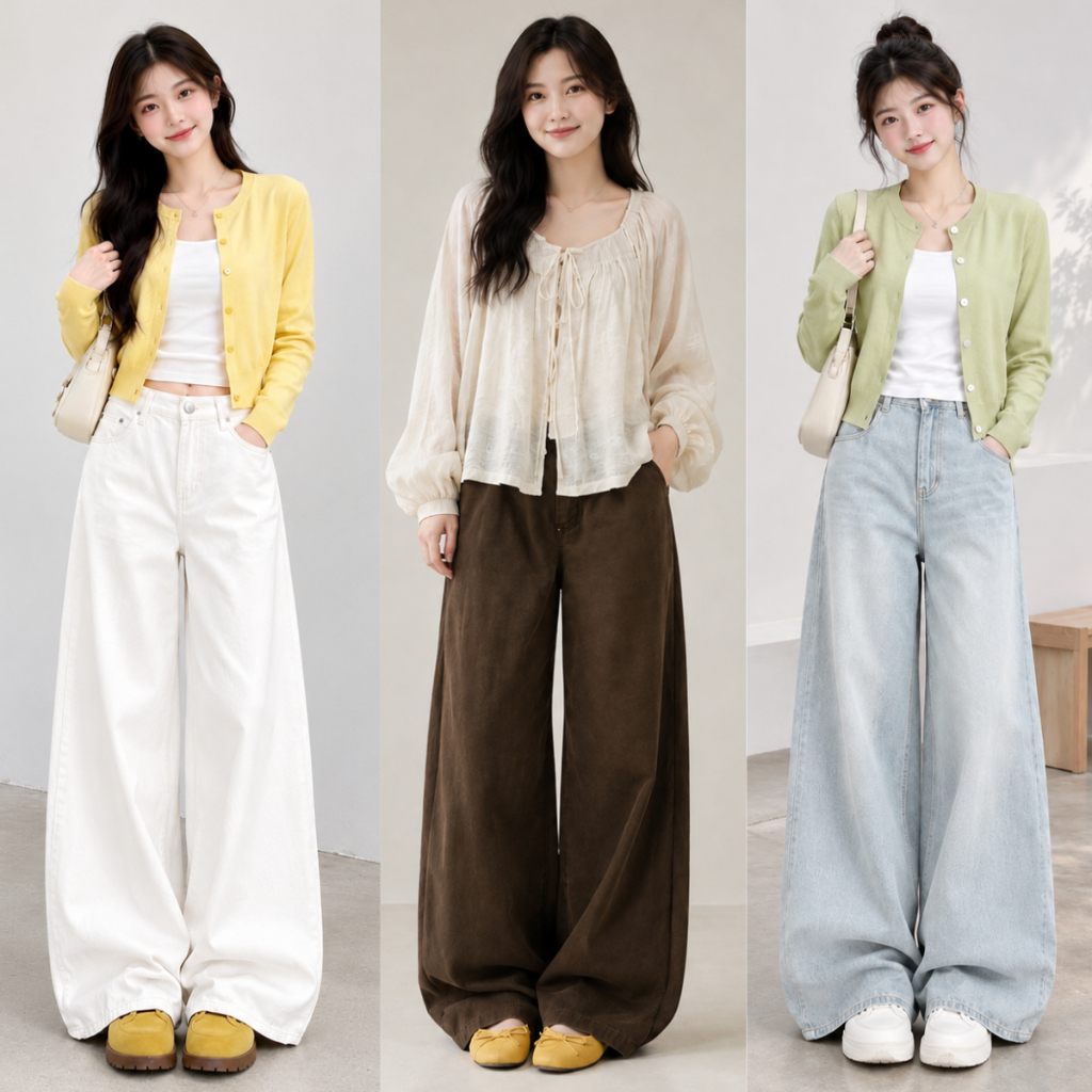 Quần Jean Suông Nữ MIAA ống Rộng 33cm cạp cao, quần bò dáng rộng lưng cao dày dặn đầy đủ size S-XL